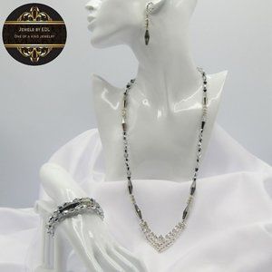 Rhinestone Silver Colour Beaded Jewelry Set